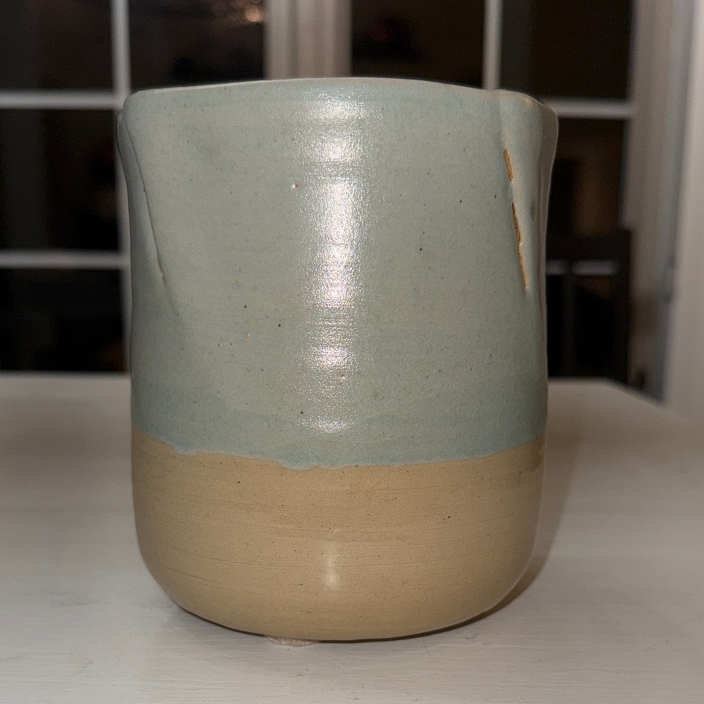 Handcrafted Ceramic Vase - Blue/Green and Tan